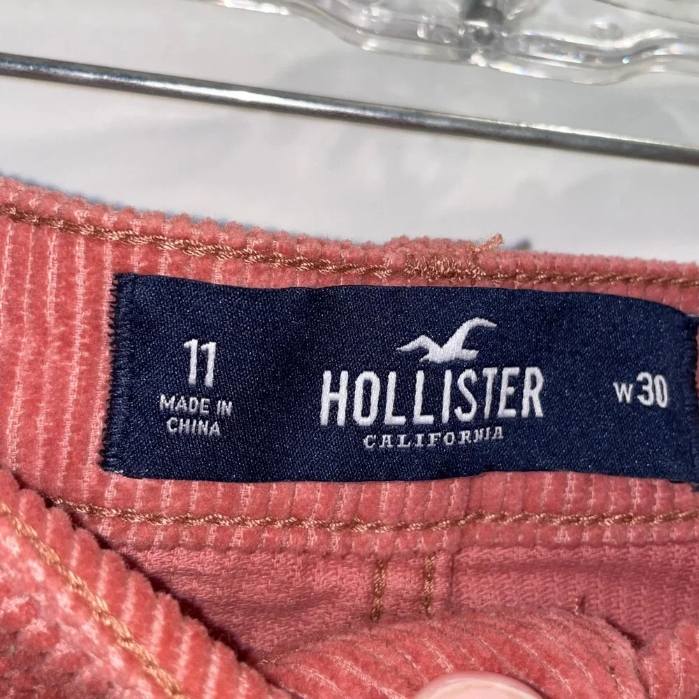 Hollister Womens Coral Pink‎ Corduroy Ultra High Rise Button Front Mini Skirt 11
